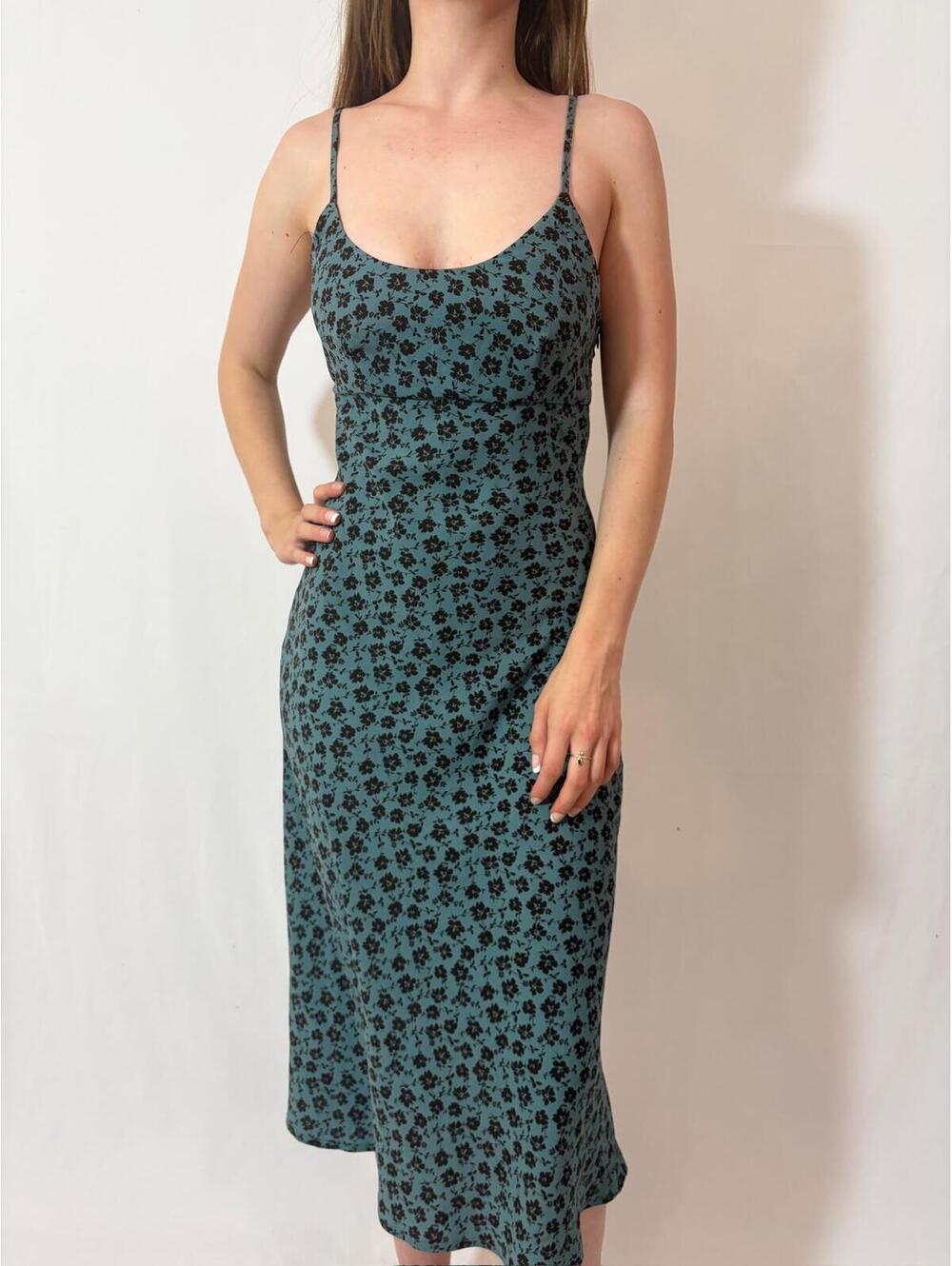 Blue Floral Lace Up Back Midi Dress Verge Girl